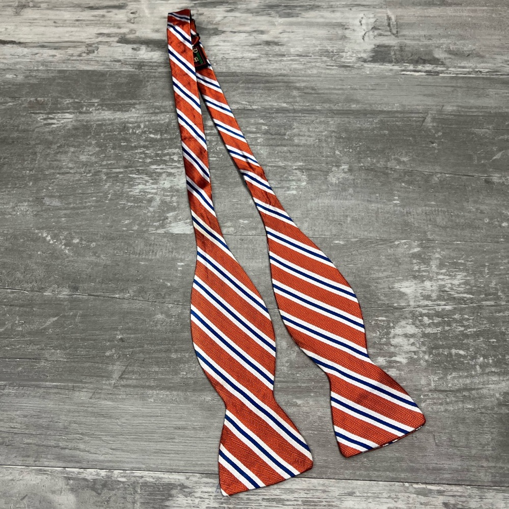 R. Hanauer Orange w/ White & Blue Stripe Silk Bowtie Bow Tie